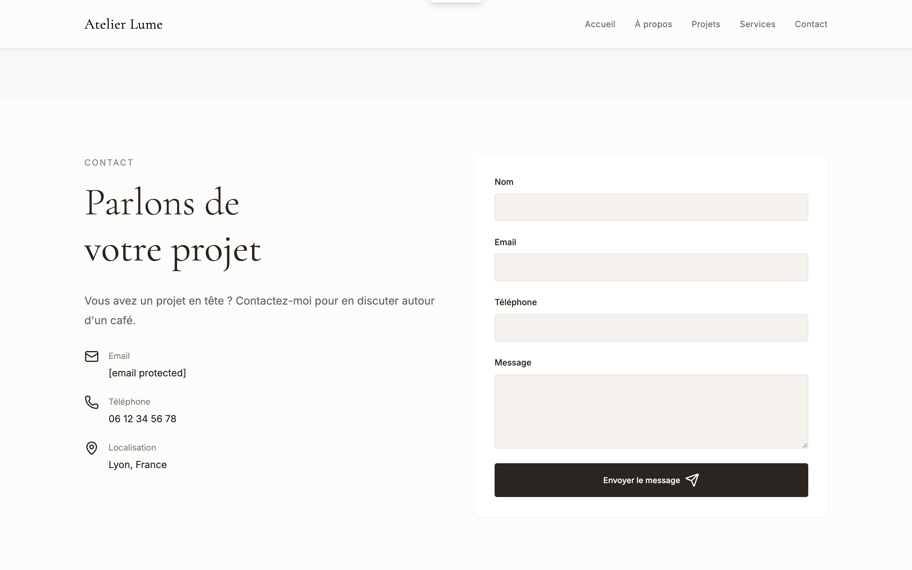 Page contact Atelier Lume